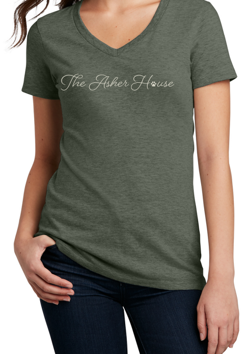 ★関税込★WOOALONG★Cursive lettering back chiffon T-shirt★ Cursive V-Neck – The Asher House