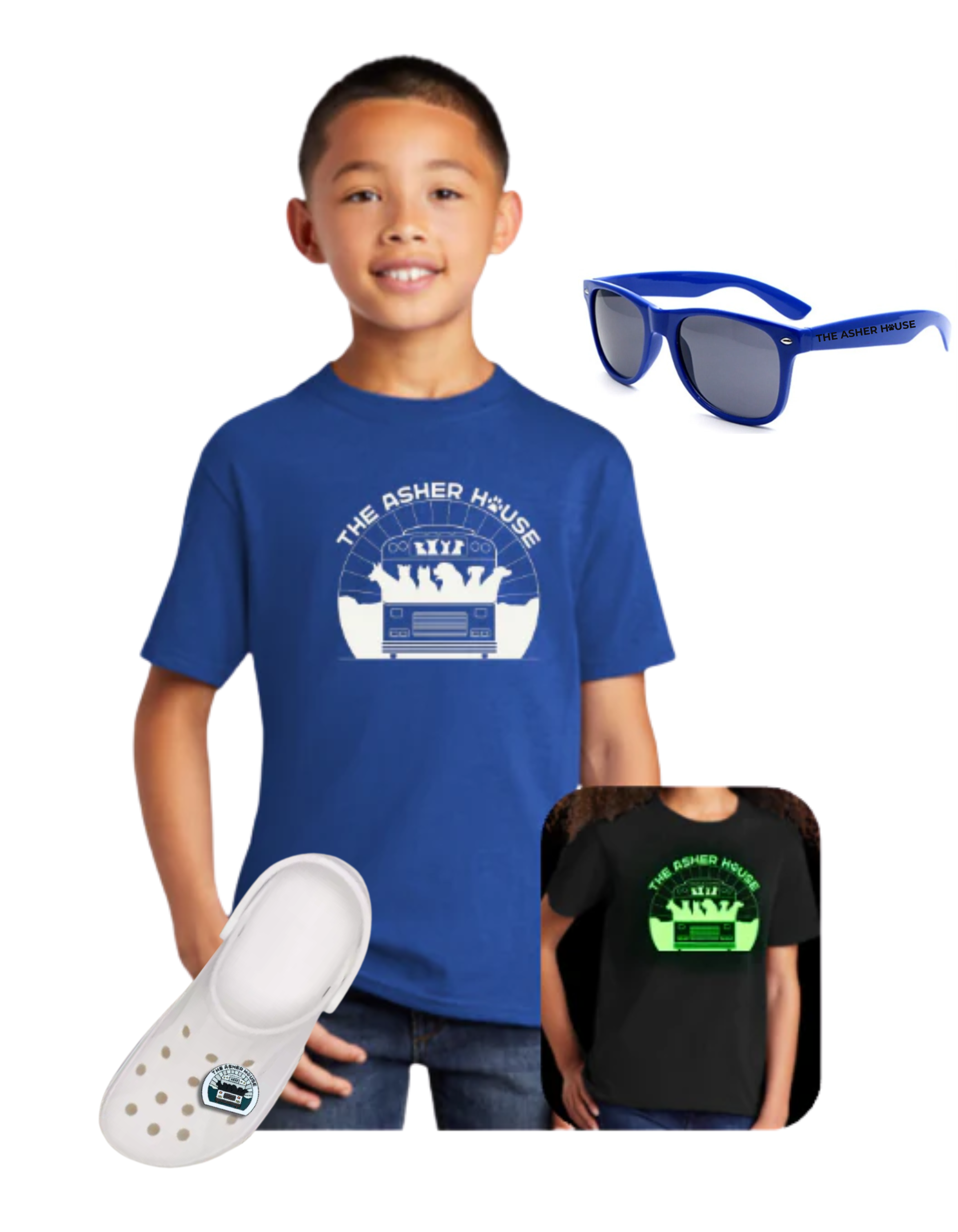 Kids Glow T-shirt, Shoe Charm, & Sunglasses Bundle