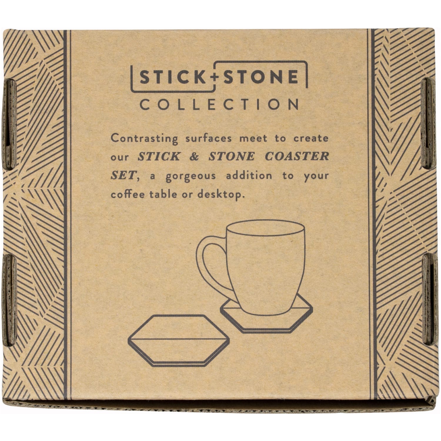 New! Cursive Stick & Stone Coaster Set
