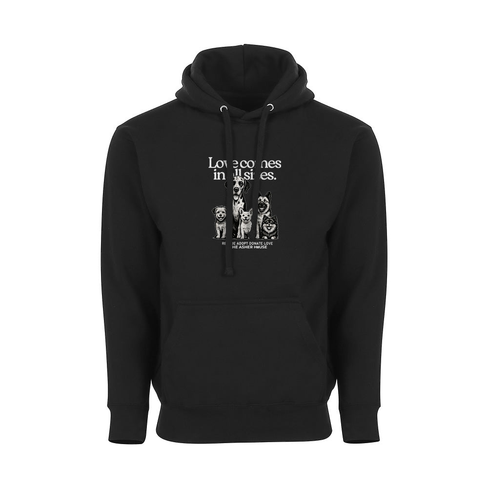 New! PawsitiviTEES Love Comes In All Sizes Hoodie- Up to 5XL