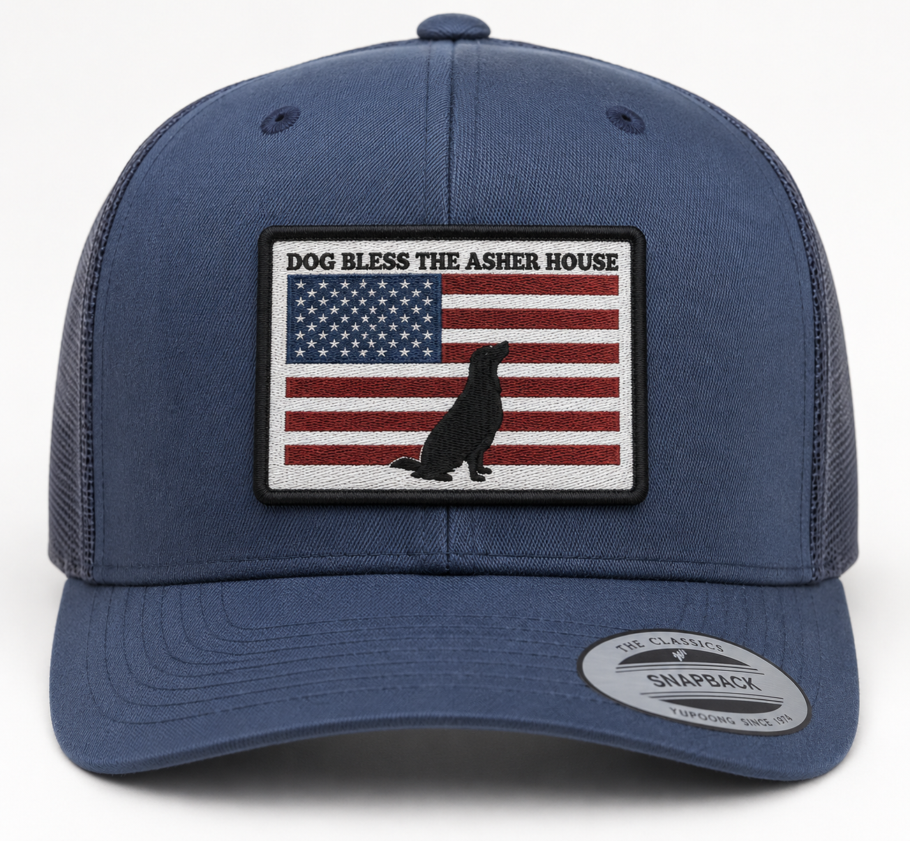 New! Dog Bless America Woven Patch Trucker Hat
