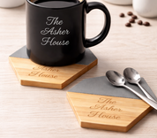 New! Cursive Stick & Stone Coaster Set