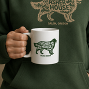 New! Dog Badge Logo White Glossy Mug- Green Logo