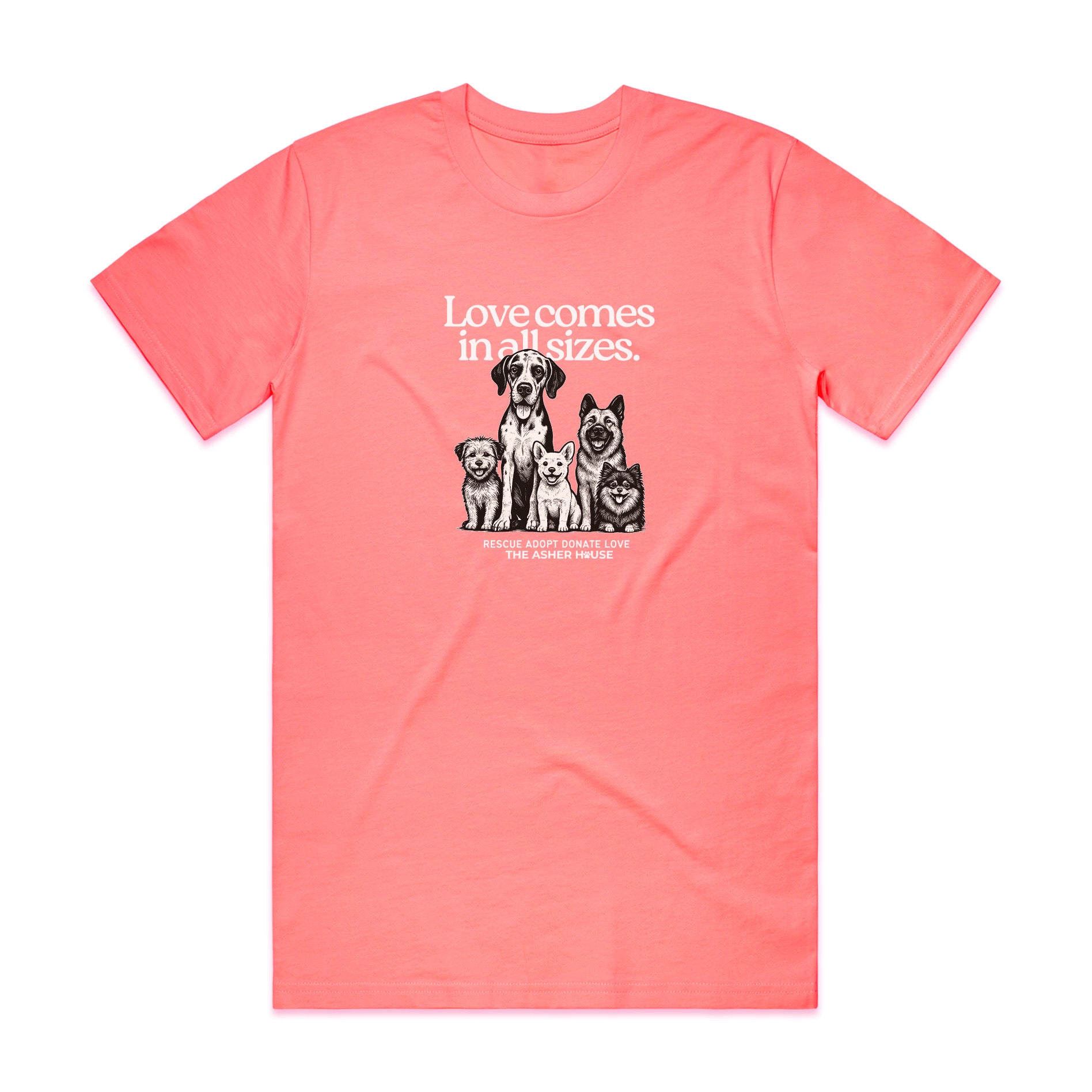 New! PawsitiviTEES T-Shirt: Love Comes In All Sizes