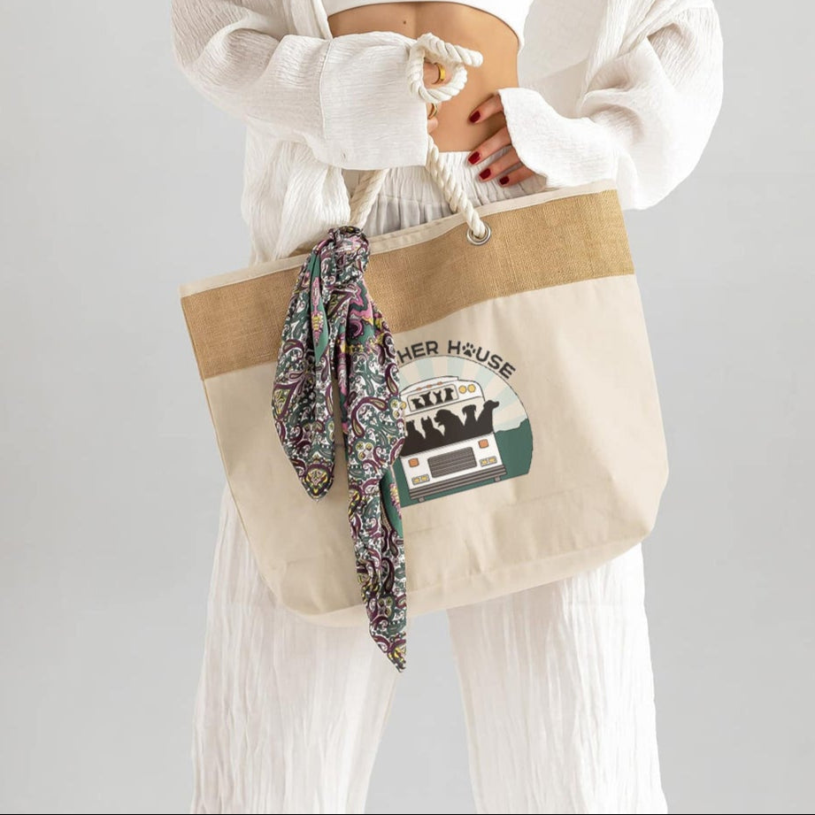 New! Large Canvas Rope Tote