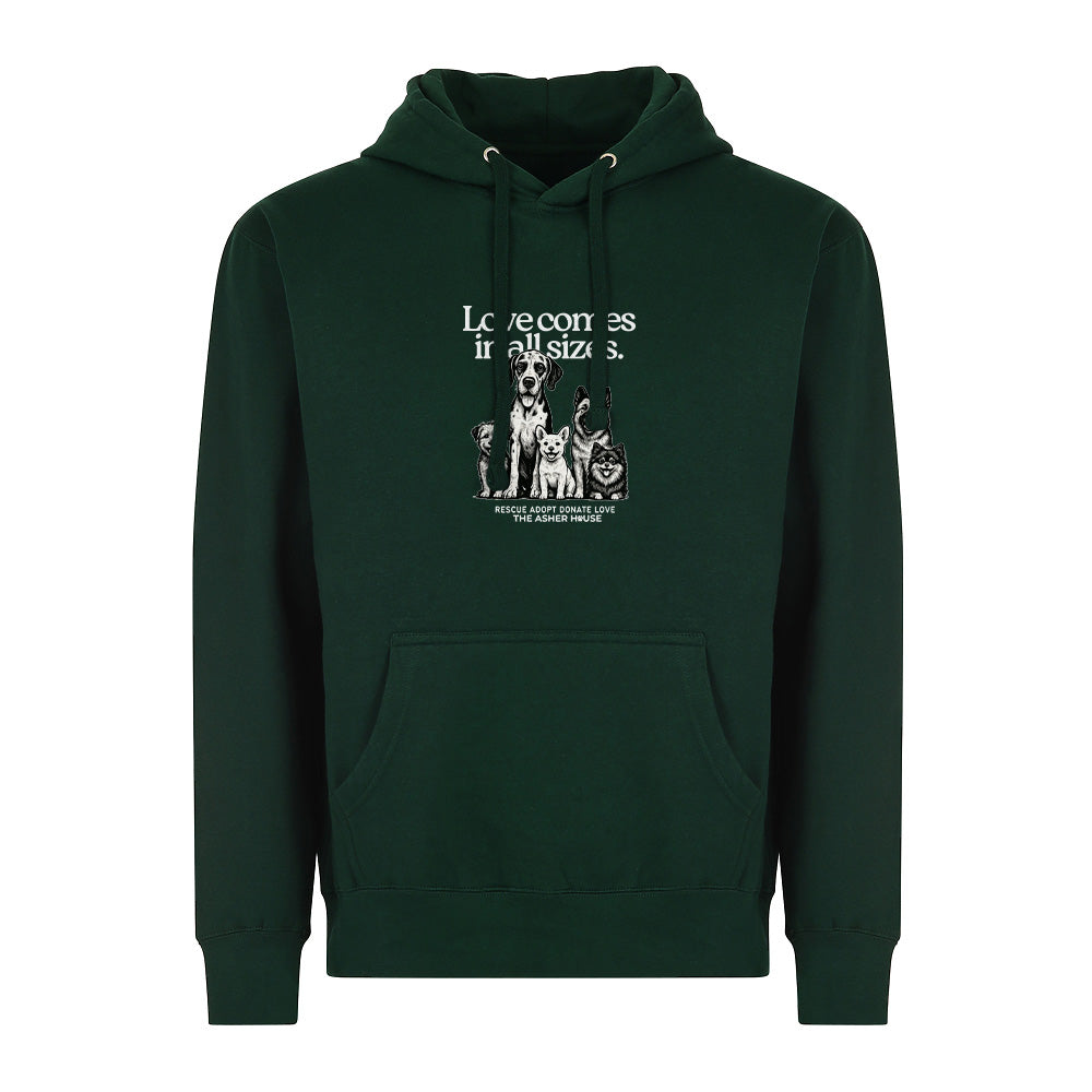 New! PawsitiviTEES Love Comes In All Sizes Hoodie- Up to 5XL
