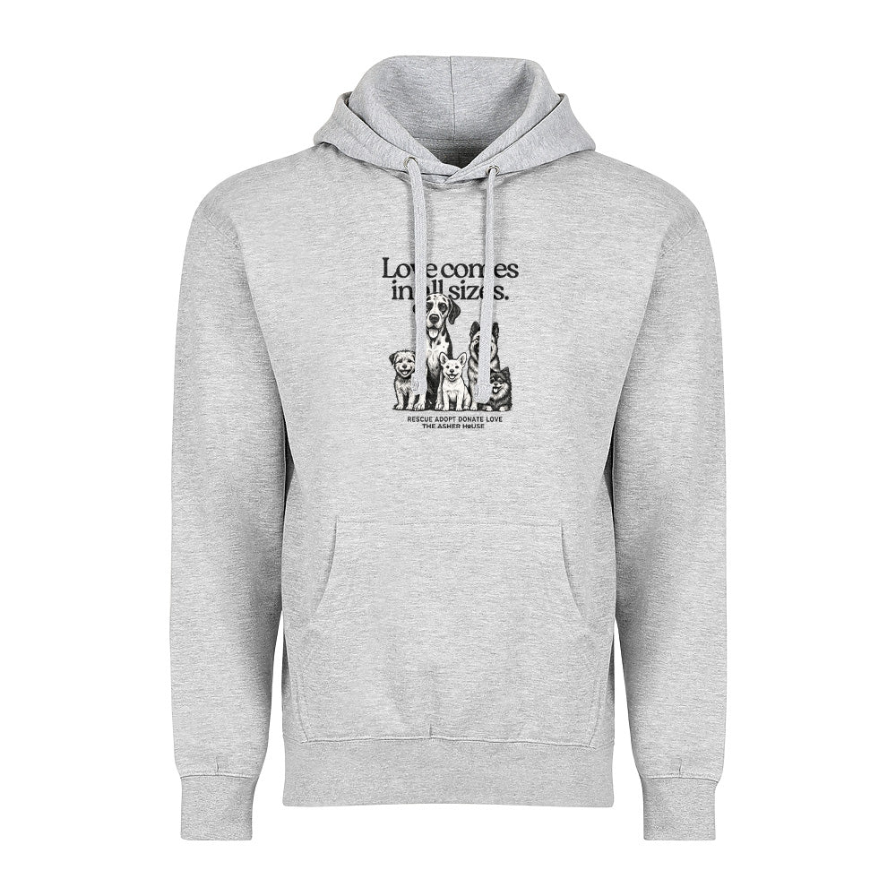 New! PawsitiviTEES Love Comes In All Sizes Hoodie- Up to 5XL