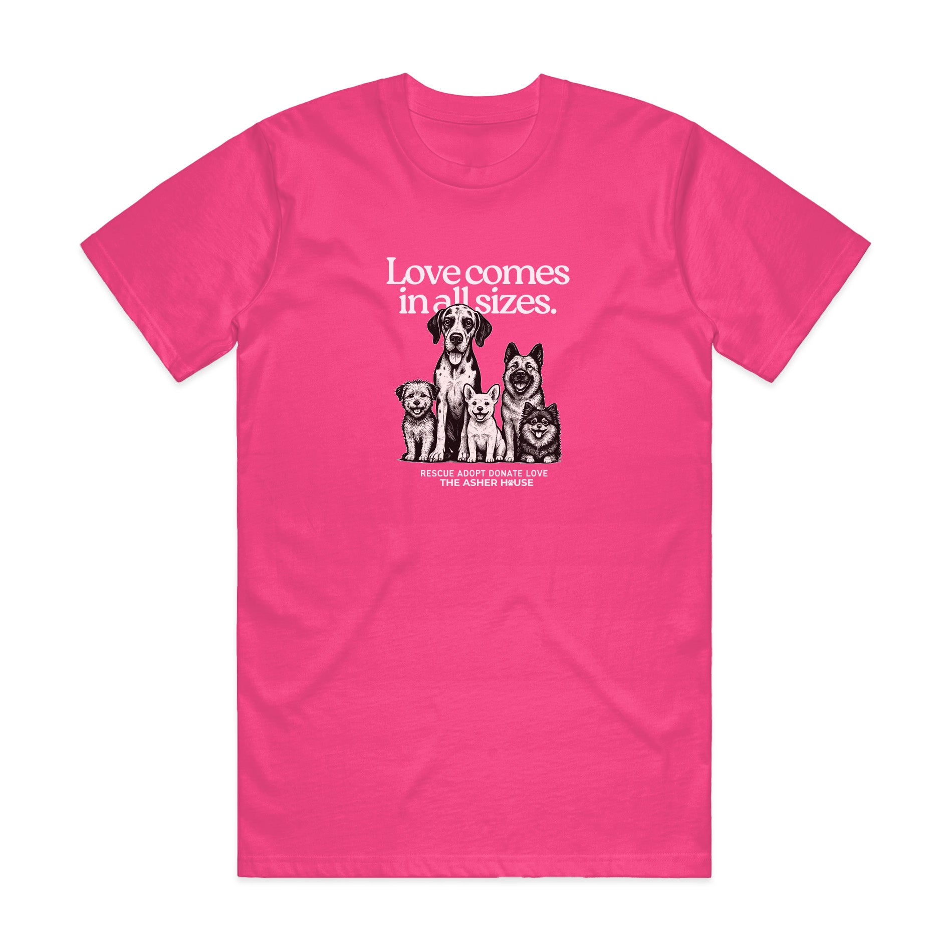New! PawsitiviTEES T-Shirt: Love Comes In All Sizes