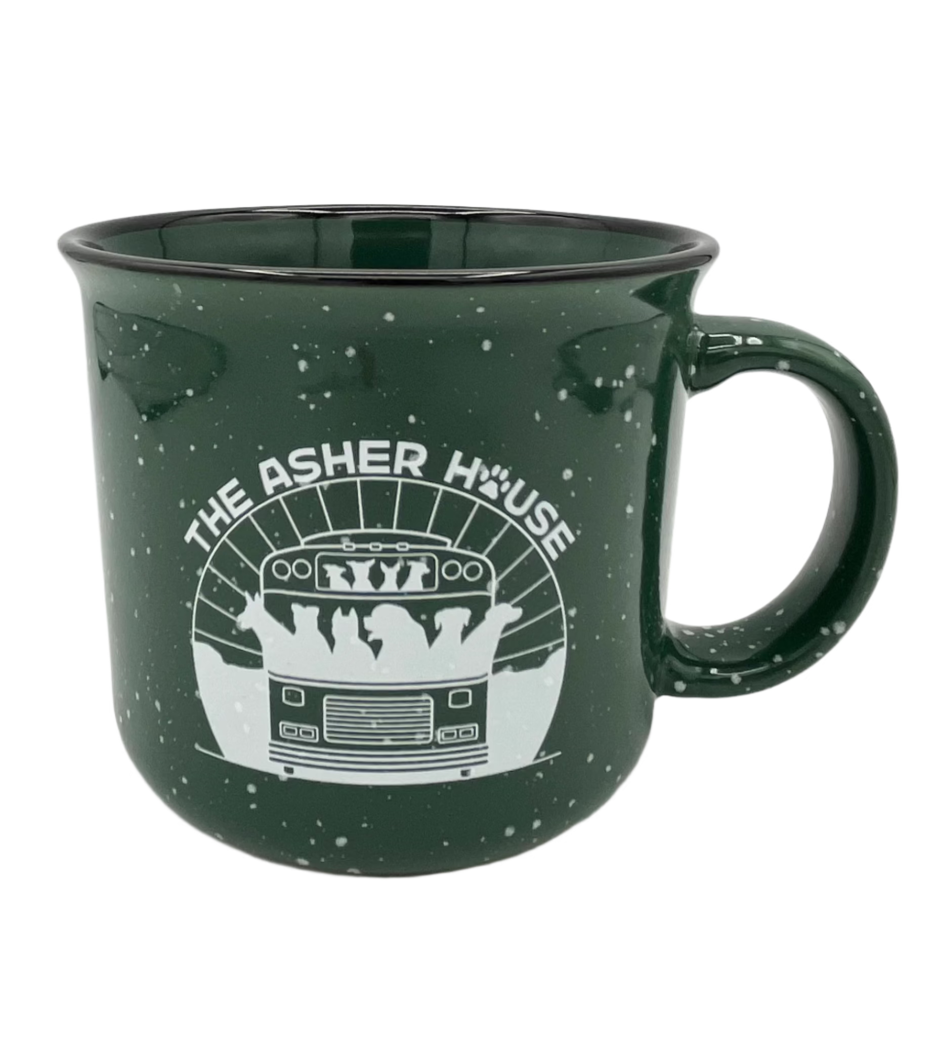 New! Green Speckled Campfire Ceramic Mug – 15 oz