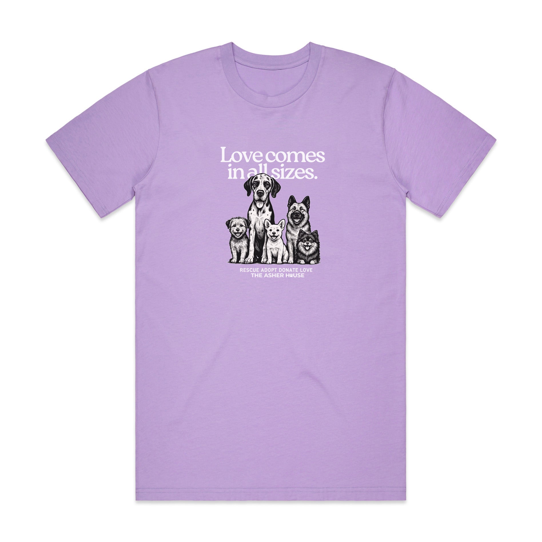 New! PawsitiviTEES T-Shirt: Love Comes In All Sizes