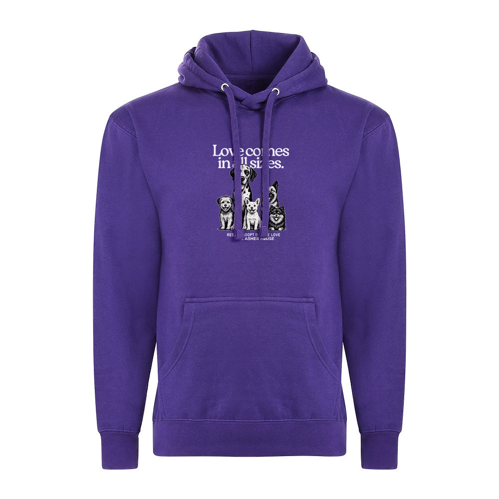New! PawsitiviTEES Love Comes In All Sizes Hoodie- Up to 5XL