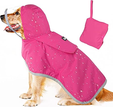 New! Packable Dog Raincoat with Hood & Storage Pouch