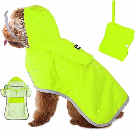 New! Packable Dog Raincoat with Hood & Storage Pouch