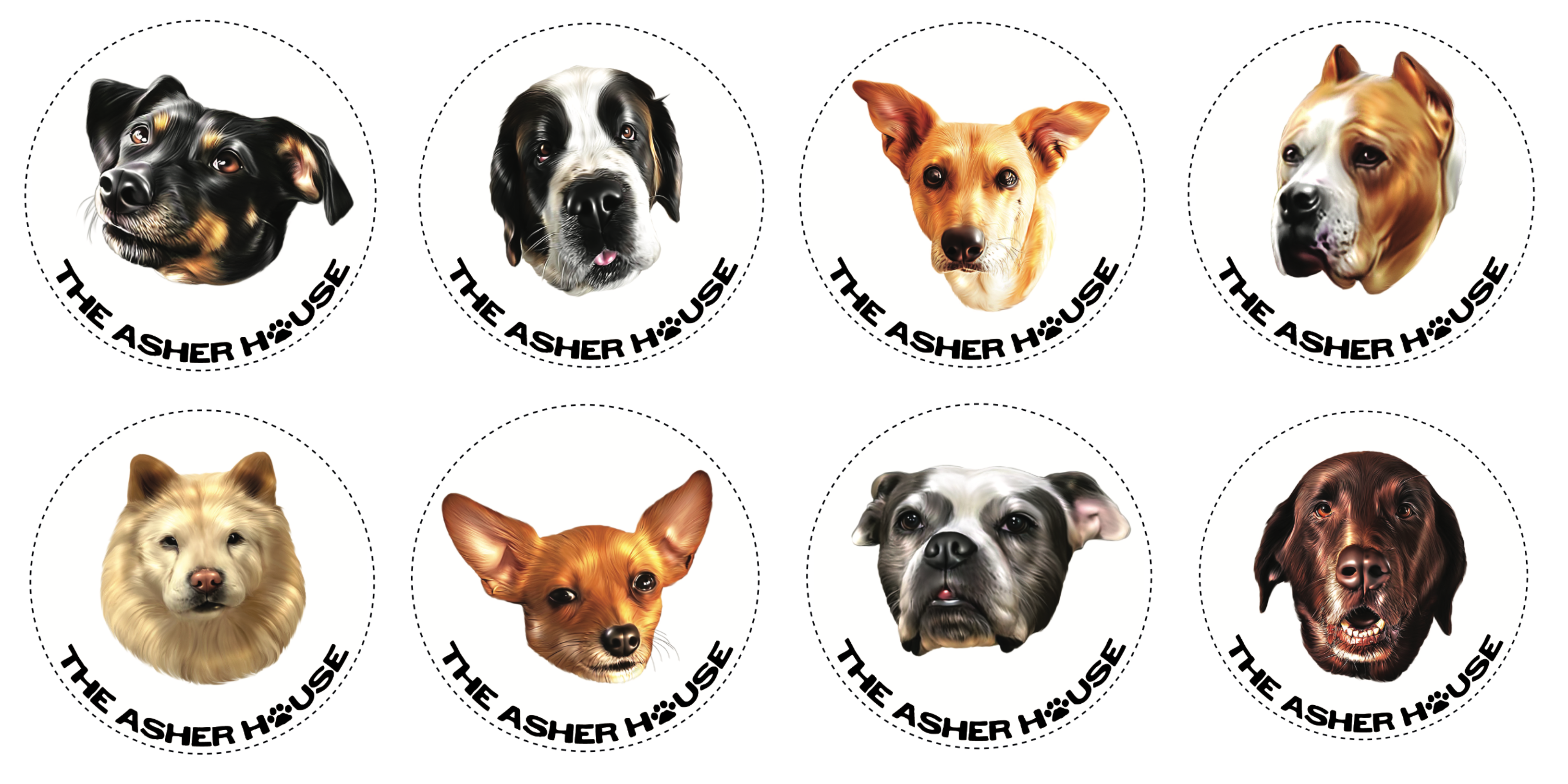 Dogs of The Asher House Magnets- Set of 8